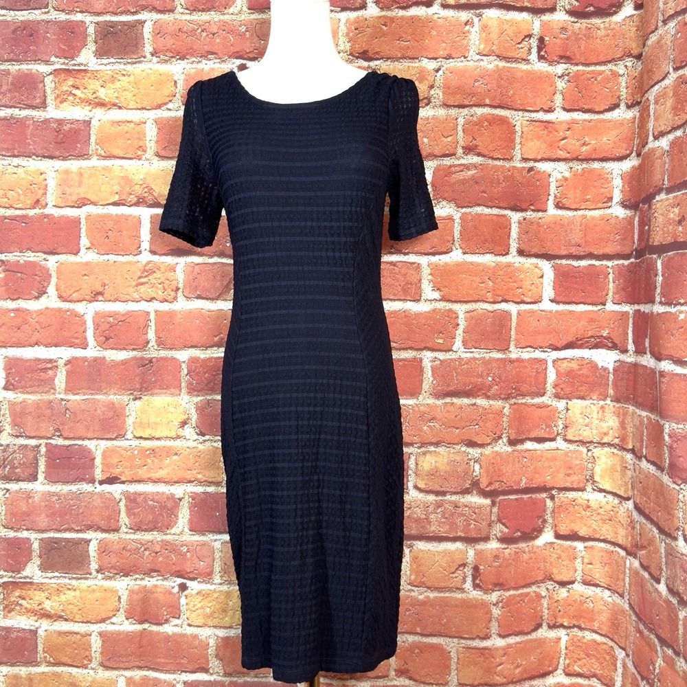 Maeve Anthropologie Seersucker Textured Sheath Bodycon Dress Navy Blue Size XS